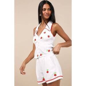 Lulus Ayah White Embroidered High-rise Shorts - Size M